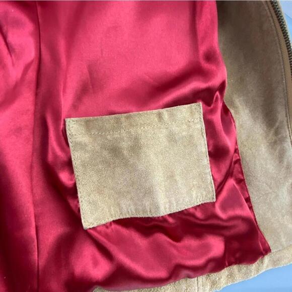 GUESS Vintage Y2K Camel Tan Suede Zippered Jacket Red Lining - Picture 9 of 15